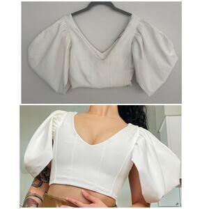Zara Puff Sleeve Corset V-neck Top in White